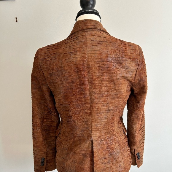 ZARA Hourglass Crocodile Faux Leather Brown Blazer  Size XS - Picture 4 of 9